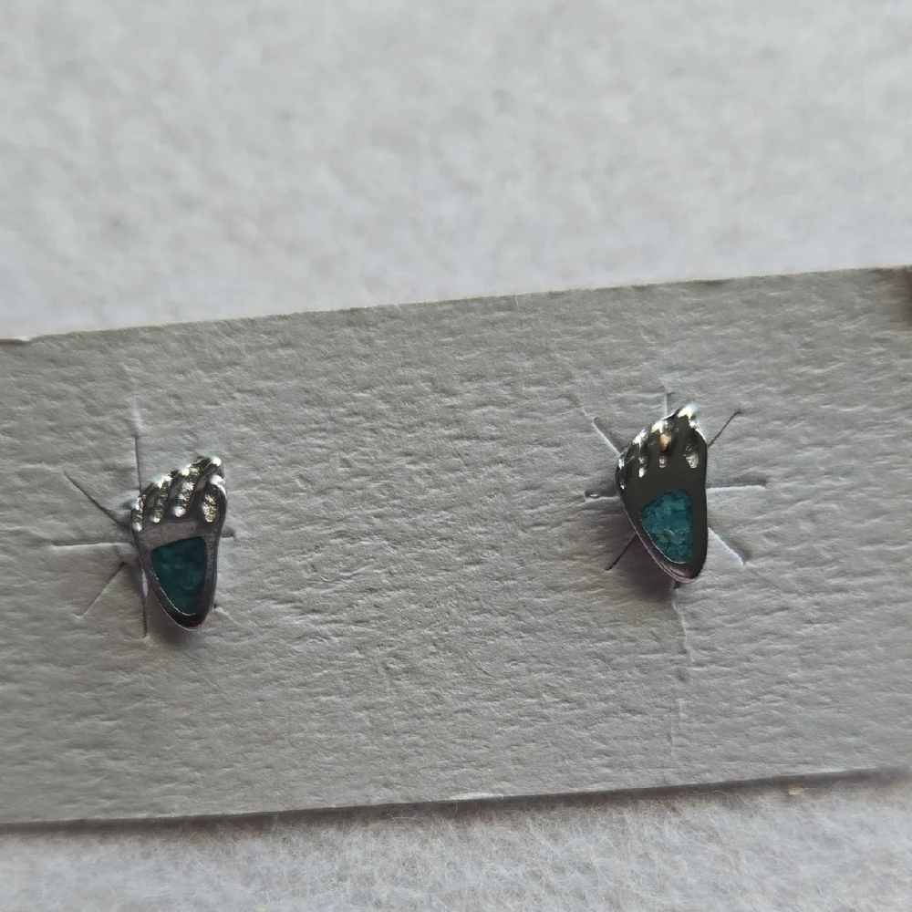 Blue Butterfly & Sterling Teardrop, Feet Stud Post Earring Set